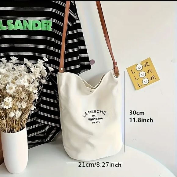 Stylish Canvas Shoulder Bucket Bag. - Picture 4 of 9